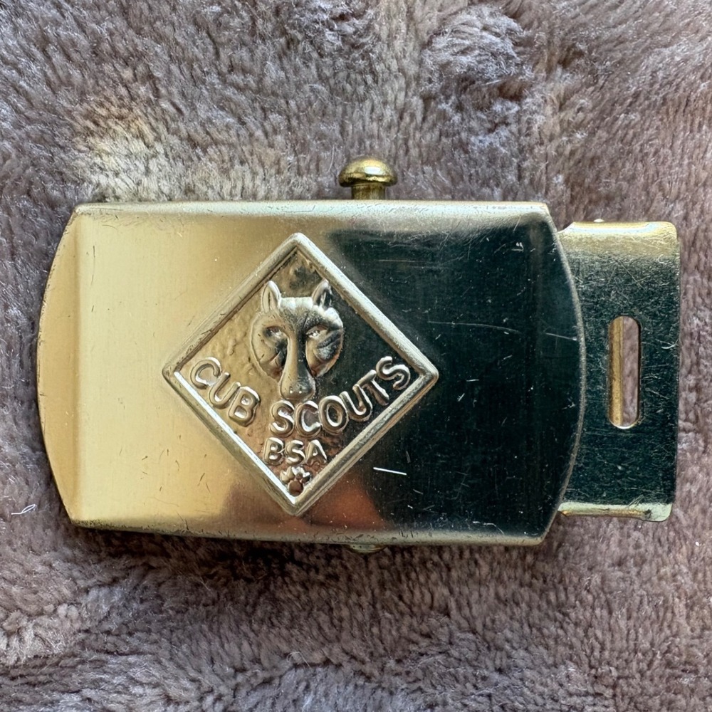 Vintage BSA Cub Scouts Wolf Belt Buckle Solid Brass Made in USA Gold Tone